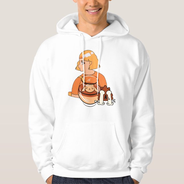 Sudadera Kawaii Dog Pudding – Postre Anime Naranja Estético (Anverso)