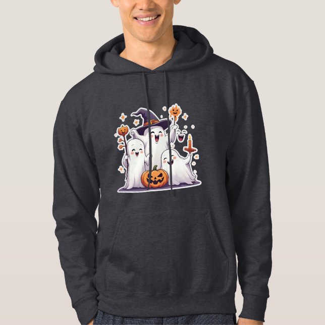 Sudadera Kawaii Ghosts Halloween Hoodie - Gris Sweatshirt (Anverso)