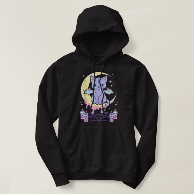 Sudadera Kawaii Pastel Gótico Cute Sombrío Gato Negro (Diseño del anverso)