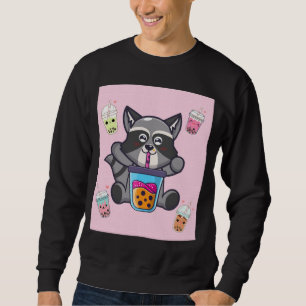 Sudadera Kawaii Raccoon Bubble Boba Leche Té Aesth Japonés