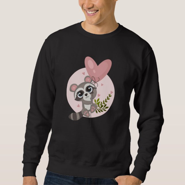 Sudadera Kawaii Raccoon con globo para El día de San Valent (Anverso)