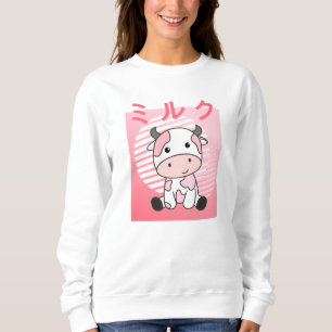 Sudadera Kawaii Retro De Vaca Japonesa De Fresa