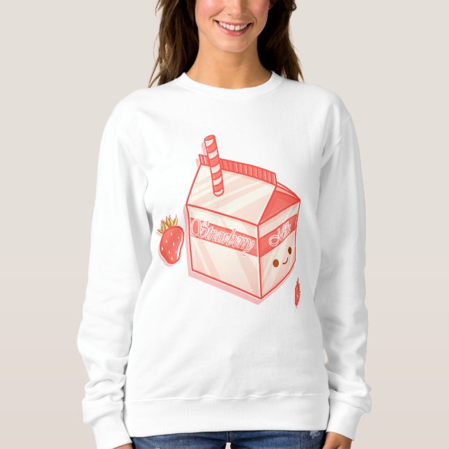 Sudadera Kawaii Strawberry Milk Carton - Cute Aesthetic Art (Anverso)