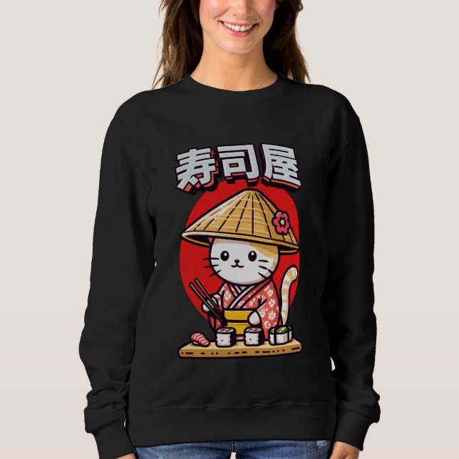 Sudadera Kawaii Sushi Cat Japanese Food at Sushi Bar Cute A (Anverso)