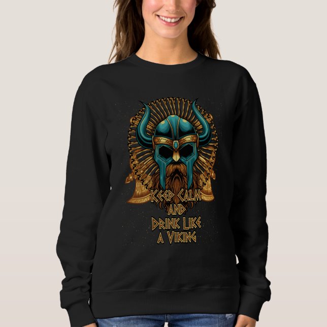 Sudadera Keep Calm and Drink Like a Viking Norse Humor Valh (Anverso)