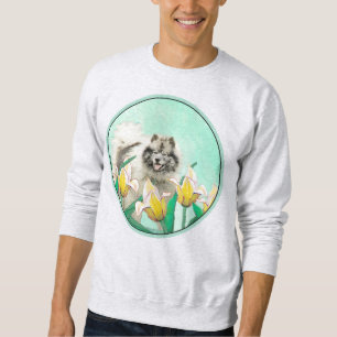 Sudadera Keeshond en tulipanes pintando arte original del p