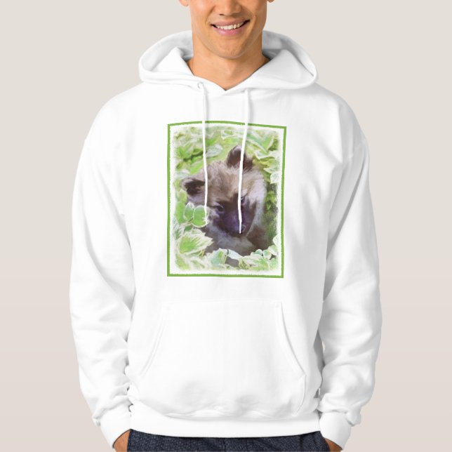 Sudadera Keeshond Puppy en el Jardín Pintura Arte Original (Anverso)