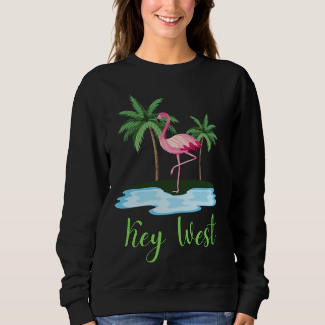 Sudadera Key West Florida Flamingo Tropical Beach Vacation  (Anverso)