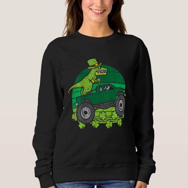 Sudadera Kids Leprechaun Dino Monster Truck St Patricks Day (Anverso)