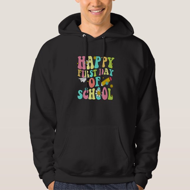Sudadera Kids Retro Groovy Happy First Day Of School Teache (Anverso)