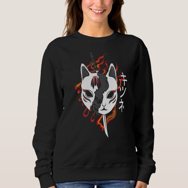 Sudadera Kitsune japonés estilo máscara de espadas Grunge S (Anverso)