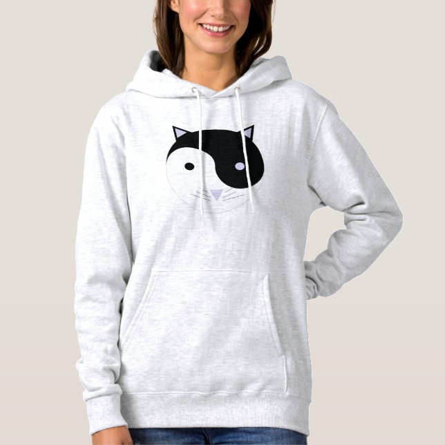 Sudadera Kitty Yin Yang Meditation Design Black, White, (Anverso)