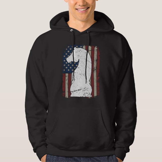 Sudadera Knight Chess Piece USA Flag  Mens Womens Chess Pla (Anverso)