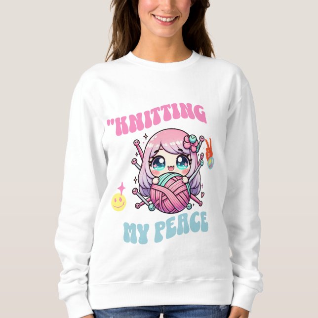 Sudadera Knitting My Peace – Conscious Kawaii Design for Kn (Anverso)