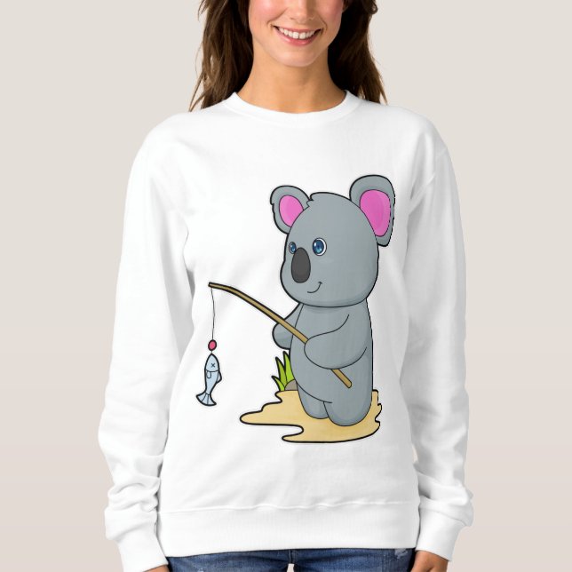 Sudadera Koala como pescador con caña y pescado (Anverso)