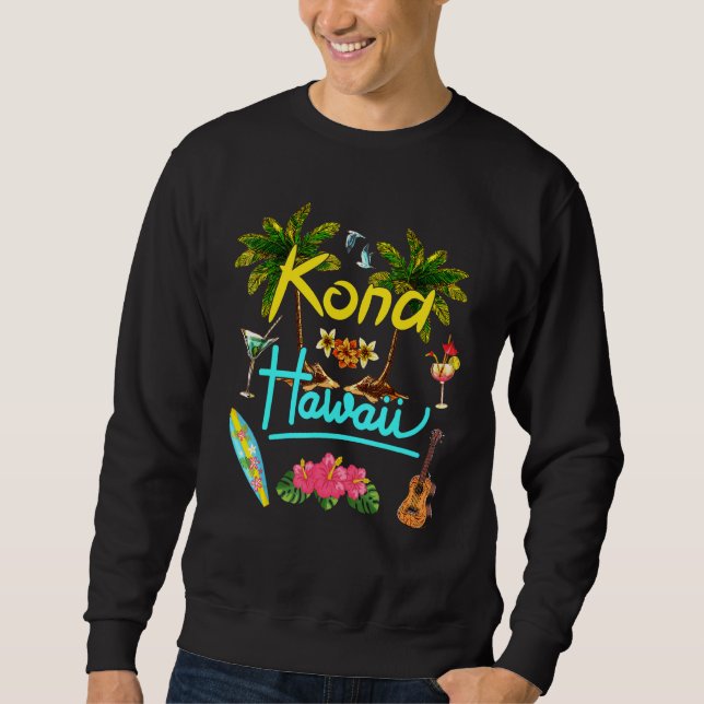 Sudadera Kona Hawaii Beach Summer Palm Surf Sun Set Palm Tr (Anverso)