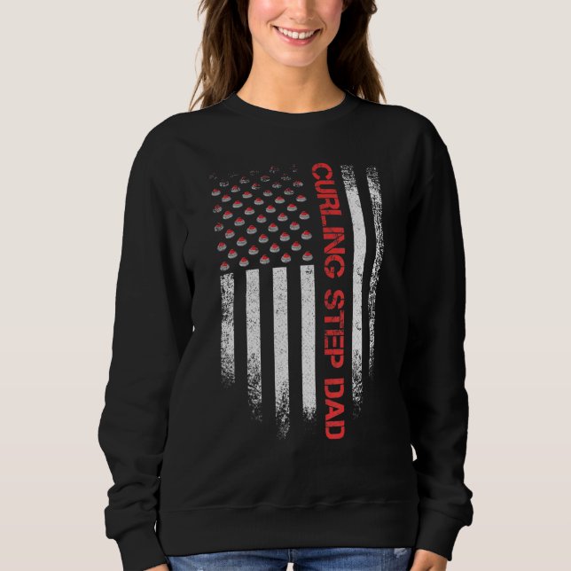 Sudadera La bandera estadounidense vintage Curling Step Dad (Anverso)