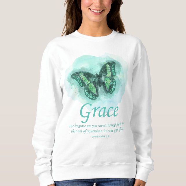 Sudadera La Biblia Cristiana Mariposa de Mujeres Verse: Gra (Anverso)