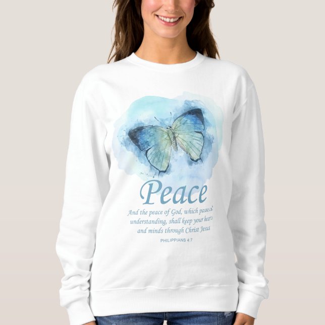 Sudadera La Biblia Cristiana Mariposa de Mujeres Verse:Paz (Anverso)
