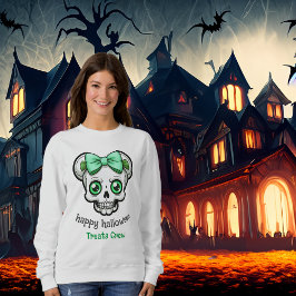 Sudadera La Bonito de Halloween Skull Green Bow Personaliza