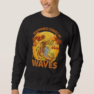 Sudadera La felicidad viene en olas Gato surfista Surf
