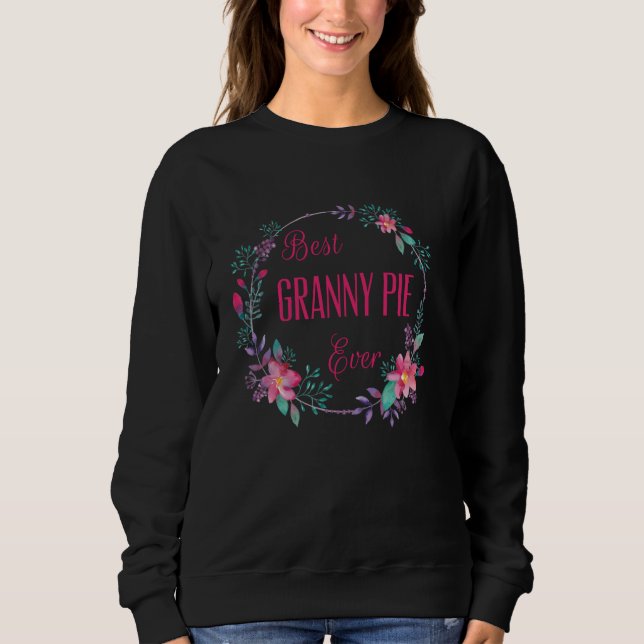 Sudadera La mejor abuela Pie de diversión con flores rosada (Anverso)