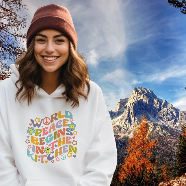 Sudadera La paz mundial comienza en la cocina, Flores retro (Subido por el creador)