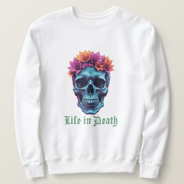 Sudadera La vida en la muerte, el florecimiento en azul (Anverso del diseño)