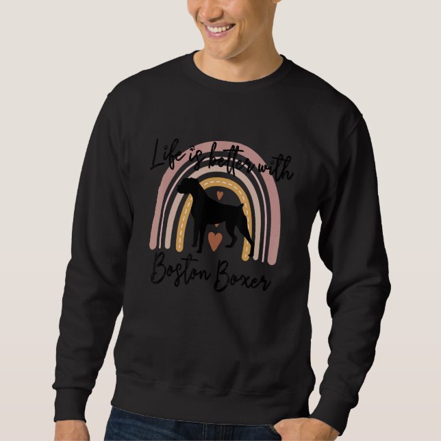 Sudadera La vida es mejor Boxer de Boston Arcoíris Perro Mu (Anverso)