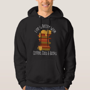 Sudadera La vida es mejor con libros gatos y café divertido