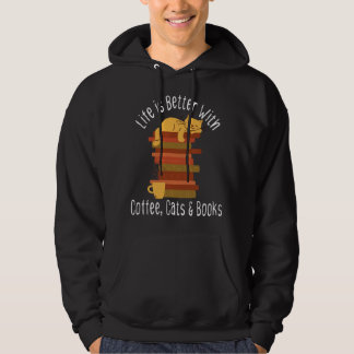 Sudadera La vida es mejor con libros gatos y café divertido