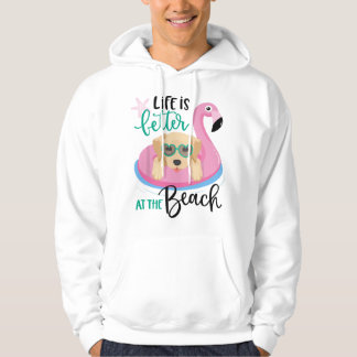 Sudadera La vida es mejor en la playa , Perro Golden Retrie