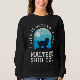 Sudadera La vida es mejor Maltese Shih Tzu Azul Vintage Per
