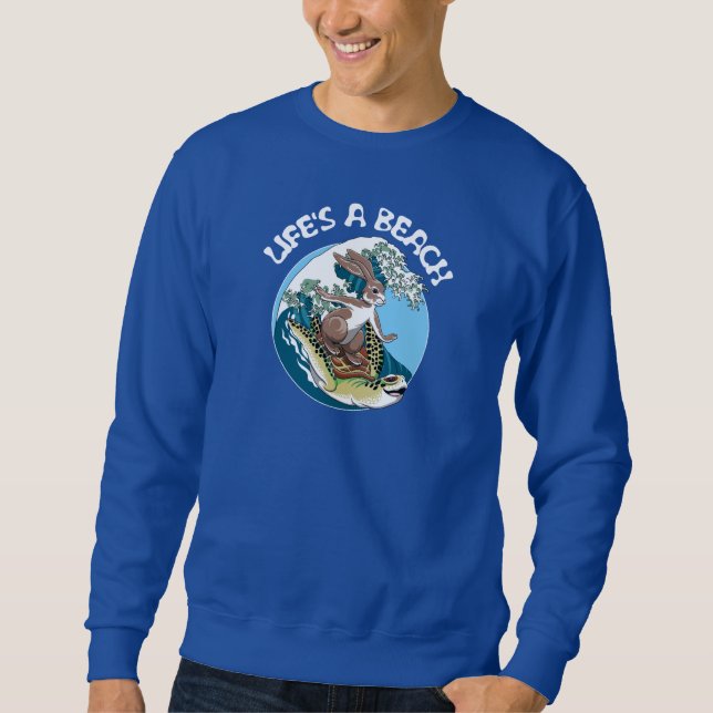 Sudadera La vida es una playa - Surf de conejo y tortuga (Anverso)