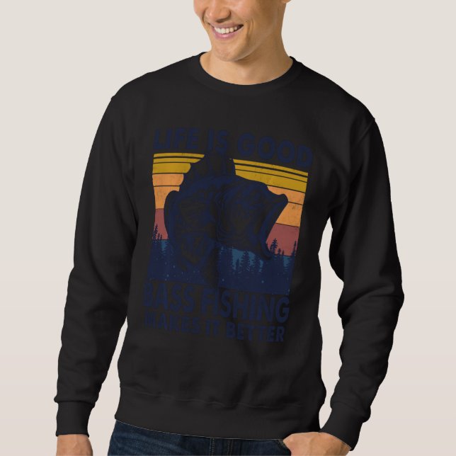Sudadera La Vida Retro De La Pesca De Buenos Bass Hace Que  (Anverso)