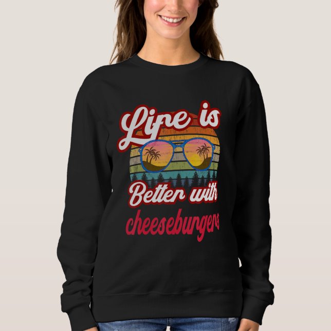 Sudadera La Vida Retro Del Amanecer Es Mejor Con Queseburga (Anverso)