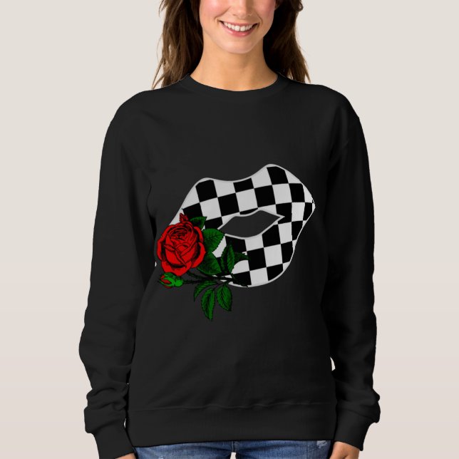 Sudadera labios compactos besar platillos rojos flor de ros (Anverso)