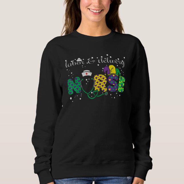 Sudadera Labor And Delivery Nurse L & D Nurse Mardi Gras 20 (Anverso)