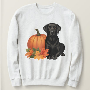 Sudadera Labrador negro con hojas de otoño y calabaza