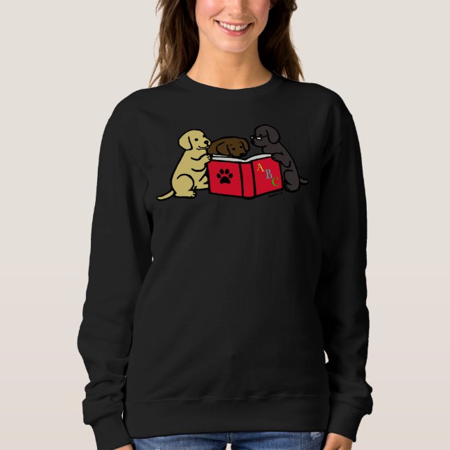 Sudadera Labrador Retriever cachorros leyendo libro (Anverso)