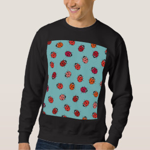 Sudadera Ladybugs, fondo azul, encantadora pieza sin costur