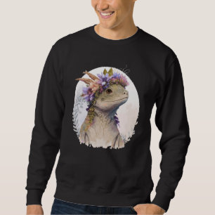 Sudadera Lagarto Acuarela Corona de Flor Floral Reptil