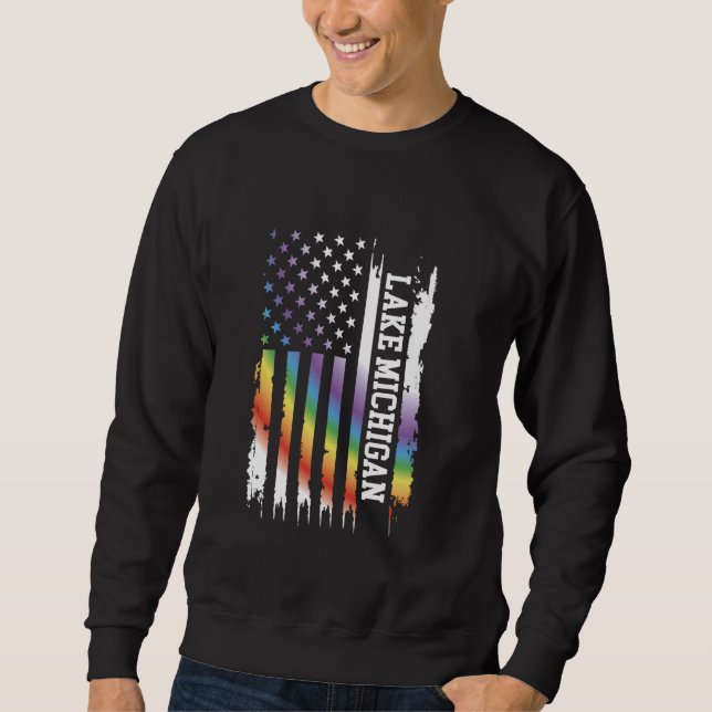 Sudadera Lago Michigan, Estados Unidos: Arcoiris con U (Anverso)