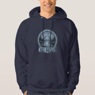 Sudadera Lago Ontario Estilo de Grabado   Azul y Escala de 