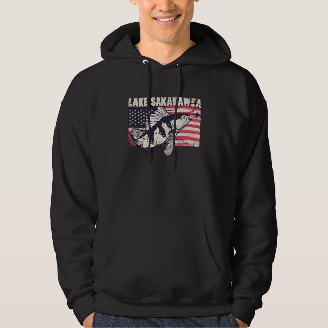 Sudadera Lago Sakakawea Bandera Americana Pesca patriótica  (Anverso)