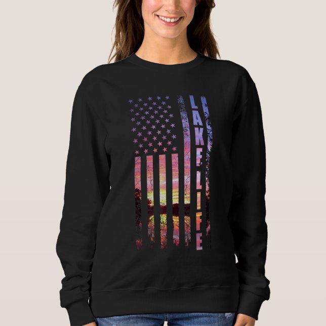 Sudadera Lake Life Bandera Americana Dock Sunset Wakeboarde (Anverso)