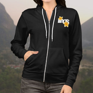 Sudadera Laos Amor Flor de Frangipani Blanca sobre Negro