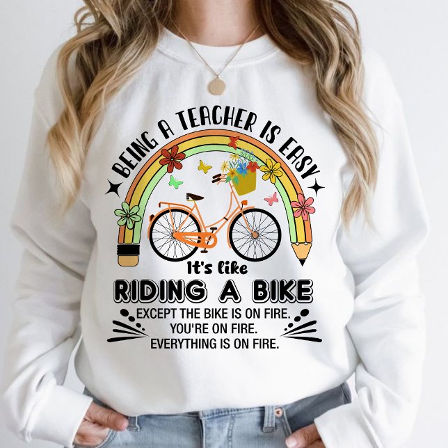 Sudadera lápiz arco iris Apreciación del profesor, profesor (Being A Teacher is Easy, It's Like Riding A Bike sweatshirt, personalized teacher sweatshirt, )