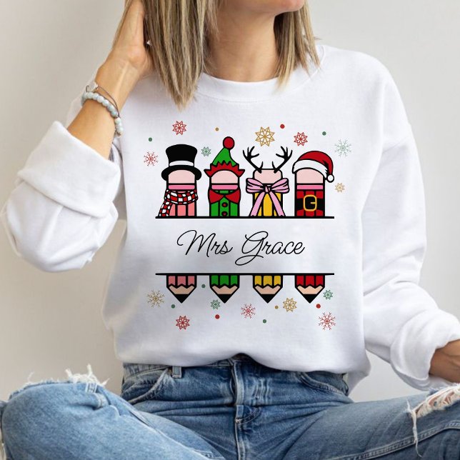 Sudadera Lápiz de nombre de profesor personalizado, regalo  (Personalized Teacher Name sweatshirt ,Christian Christmas sweatshirt,Christmas sweatshirt,teacher )