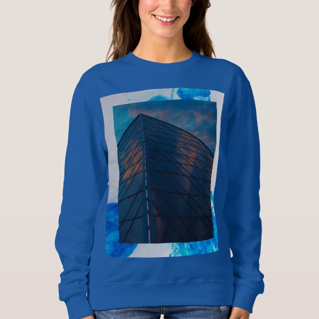 Sudadera Larga manga de la torre azul de las mujeres (Anverso)